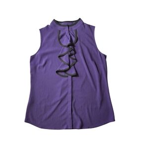 CALVIN KLEIN Purple Sleeveless Top Ruffle Over Button‎ Small
